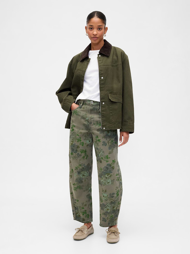 Image number 1 showing, High Rise Print Barrel Jeans