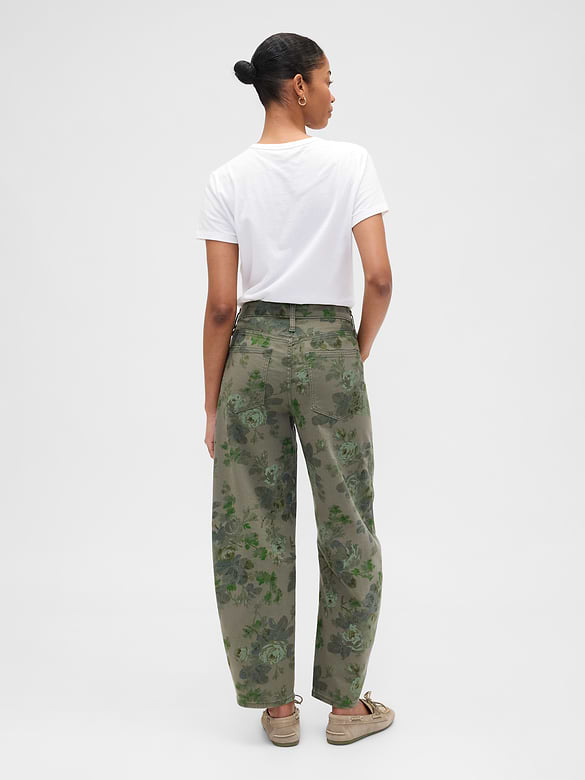 High Rise Print Barrel Jeans