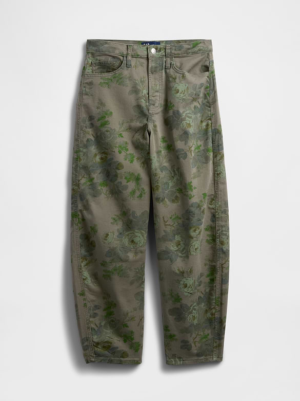 High Rise Print Barrel Jeans