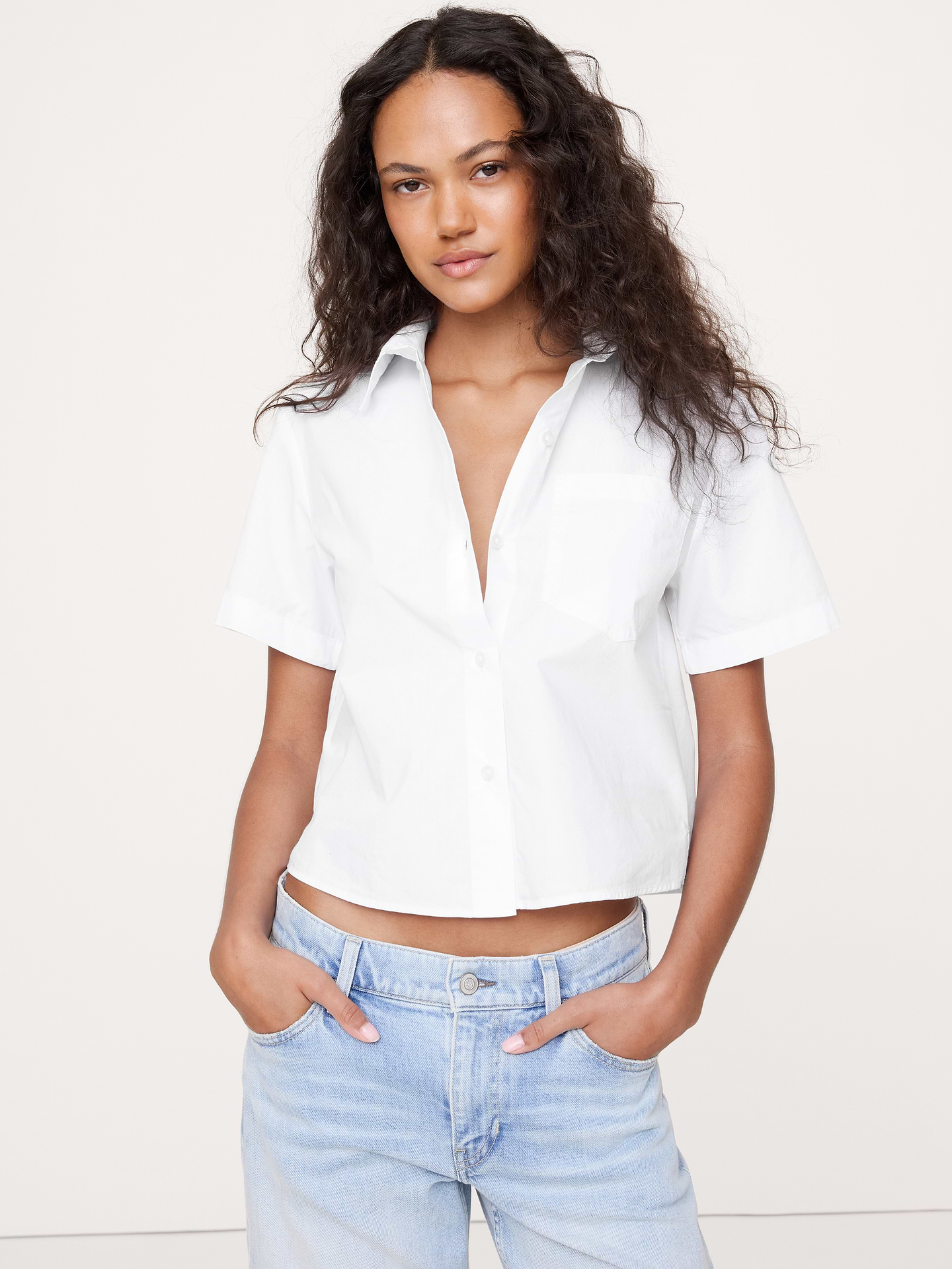 Image number 6 showing, Boxy Cotton Poplin Short-Sleeve Shirt