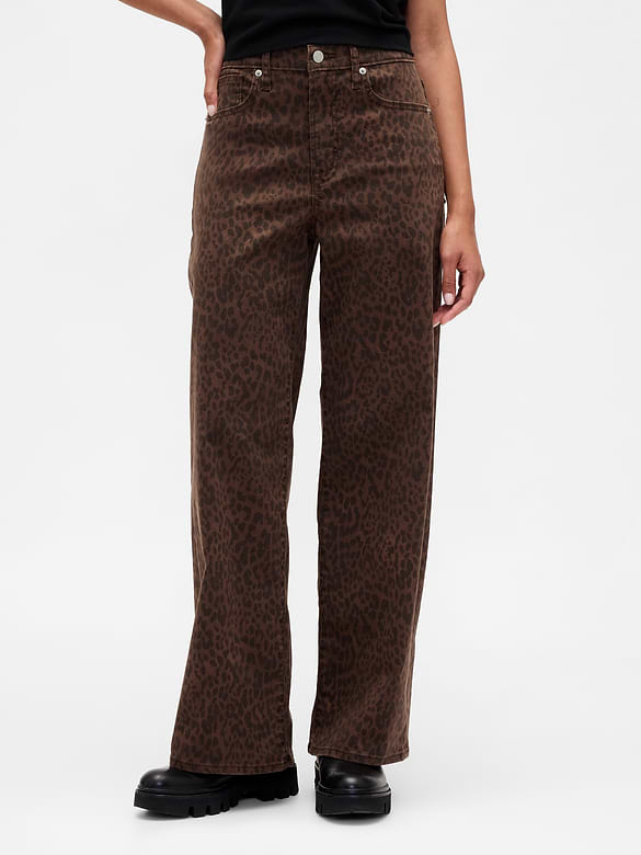 High Rise Print Wide-Leg Jeans