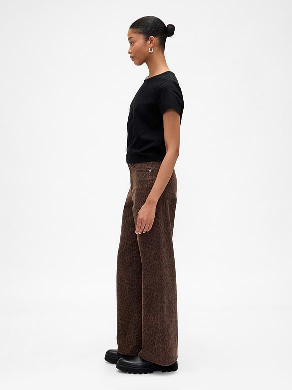 High Rise Print Wide-Leg Jeans