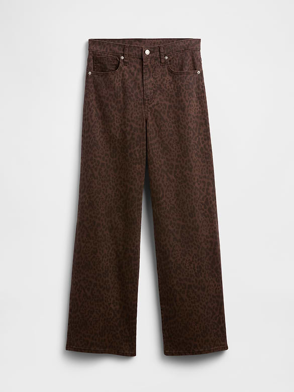 High Rise Print Wide-Leg Jeans
