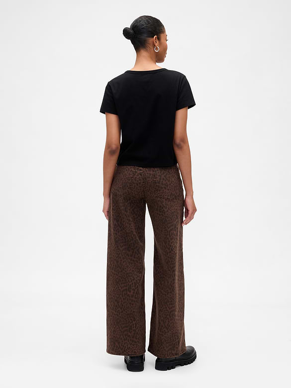High Rise Print Wide-Leg Jeans