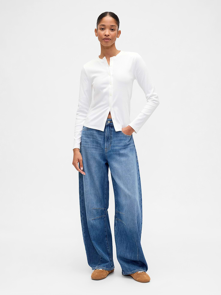 Image 3 of 5, Ribbed Button-Up Top
