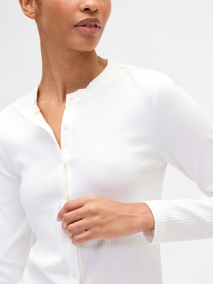 Image 4 of 5, Ribbed Button-Up Top