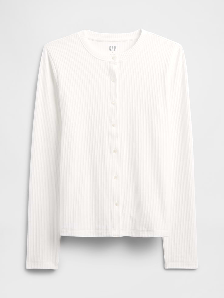 Image 5 of 5, Ribbed Button-Up Top