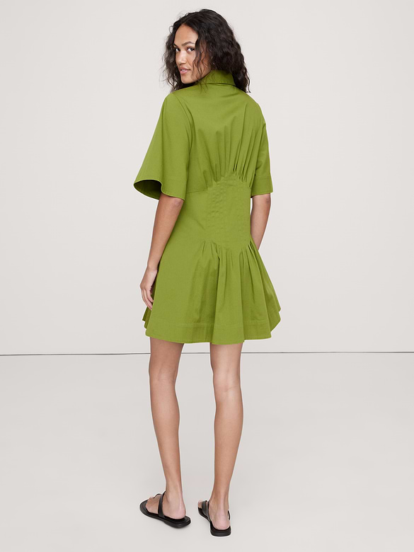 Stretch-Cotton Poplin Pintuck Shirt Dress