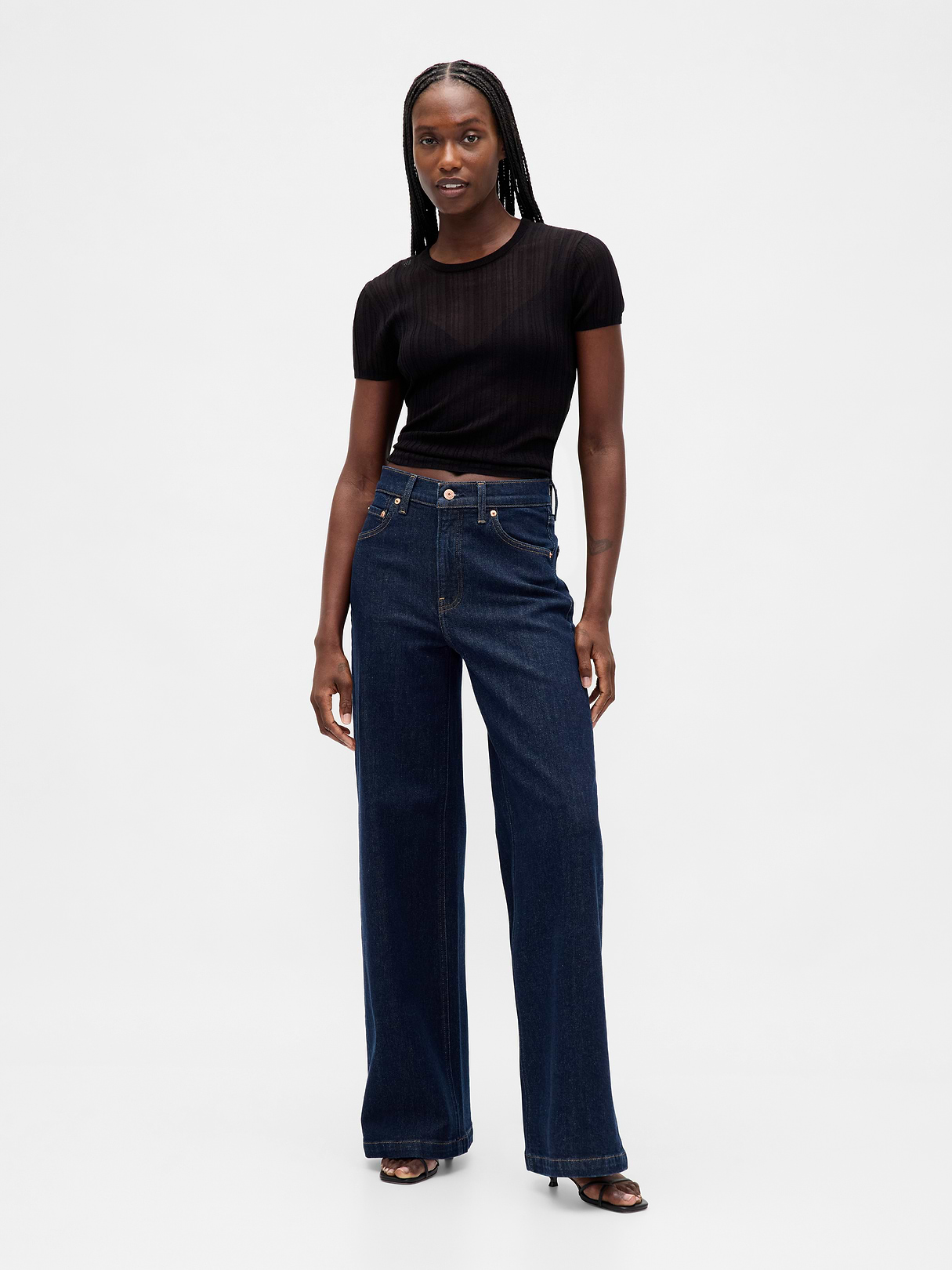 High Rise Stride Wide-Leg Jeans - Dark blue indigo by Gap