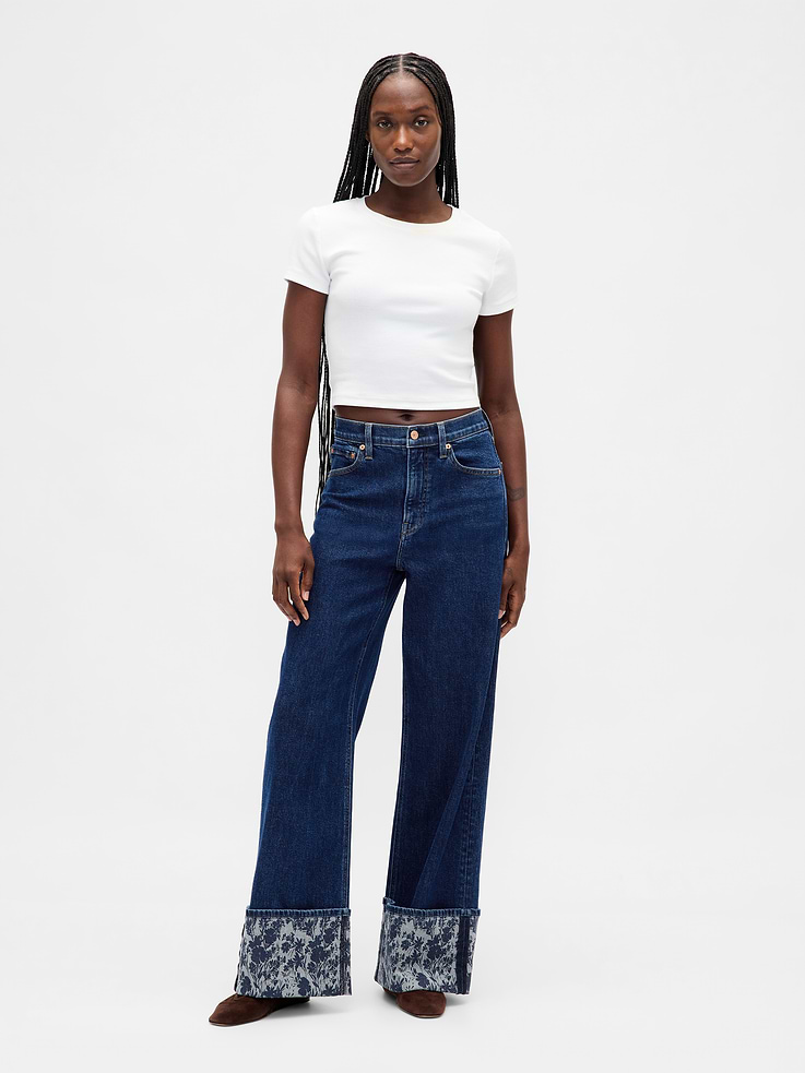L'image numéro 1 présente Jean sportif à jambe large à taille haute