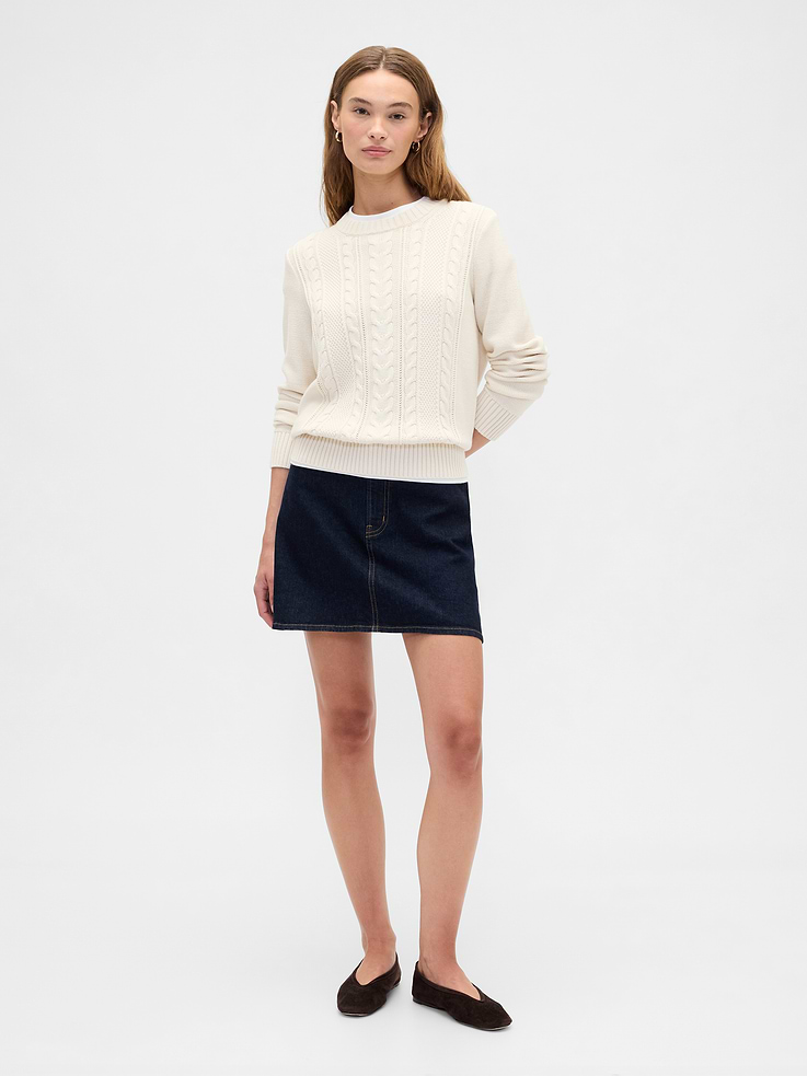 Image 3 of 5, Cable-Knit Crewneck Sweater
