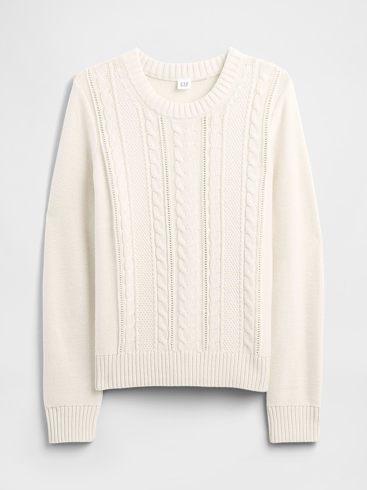 Image 5 of 5, Cable-Knit Crewneck Sweater