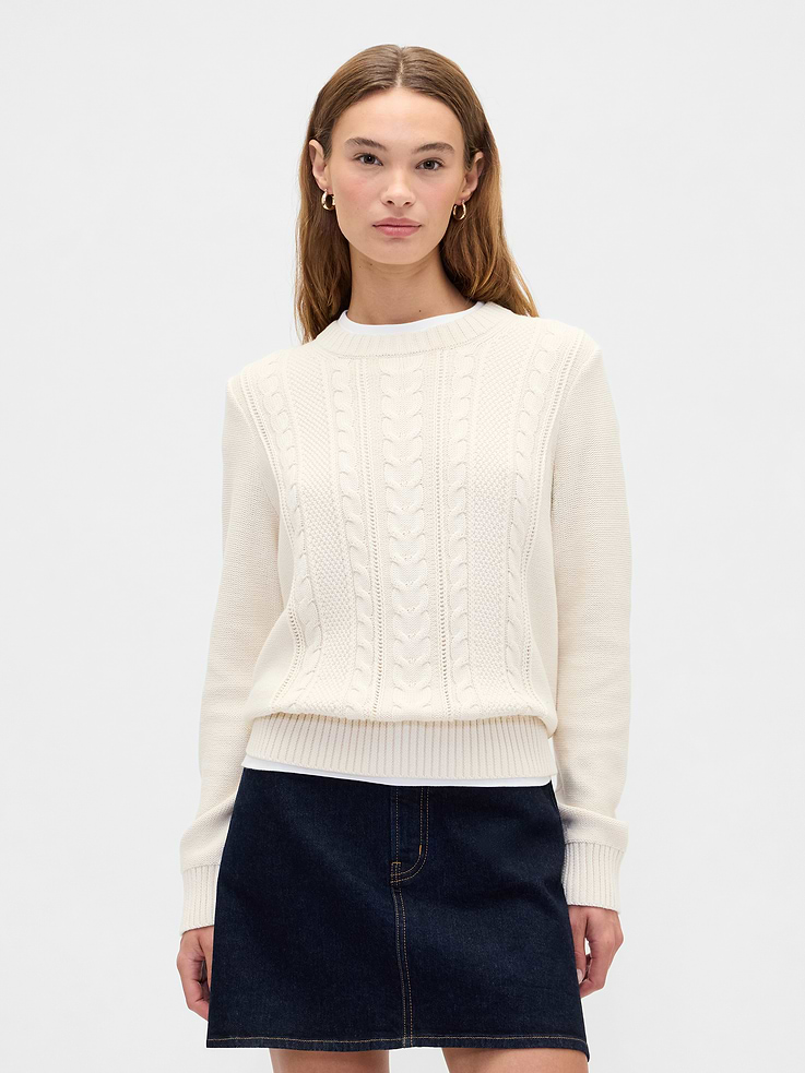 Image 1 of 5, Soft cotton knit., Long sleeves with ribbed cuffs., Ribbed crewneck., Ribbed hem., This product was made in a factory that invests in gender equity and women’s empowerment through RISE. Learn more at, Product #817402