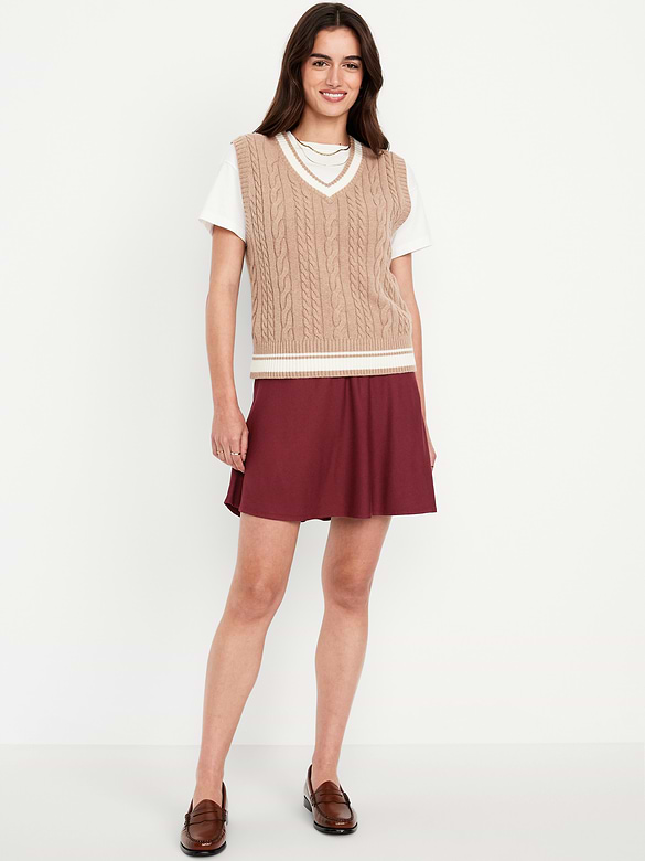 High-Waisted Crepe Flounce Mini Skirt
