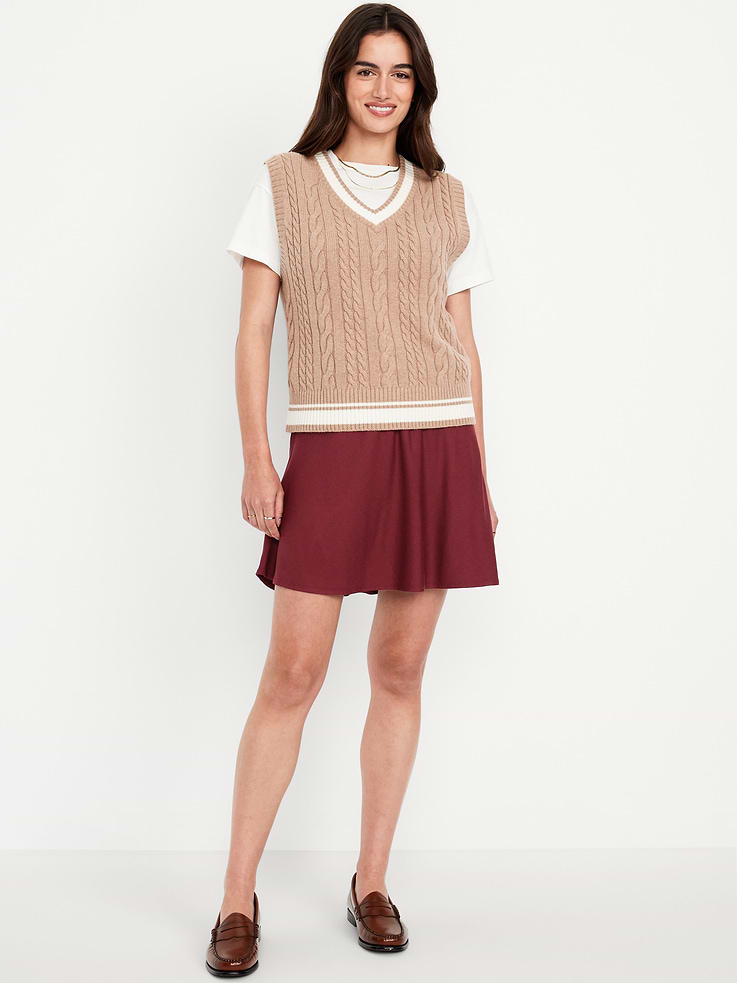 Image number 1 showing, High-Waisted Crepe Flounce Mini Skirt