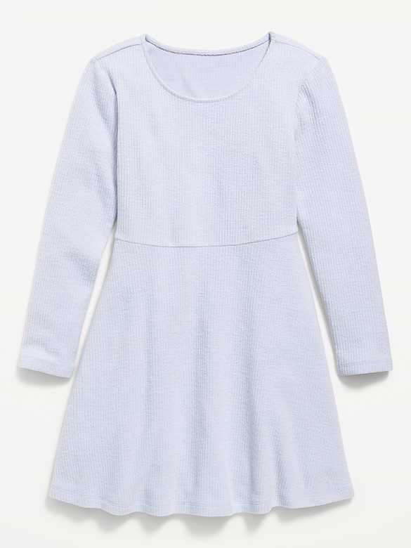 Cozy Long-Sleeve Ribbed Fit and Flare Dress for Girls