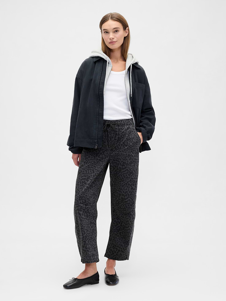 Image number 1 showing, Mid Rise Print Pull-On Barrel Jeans