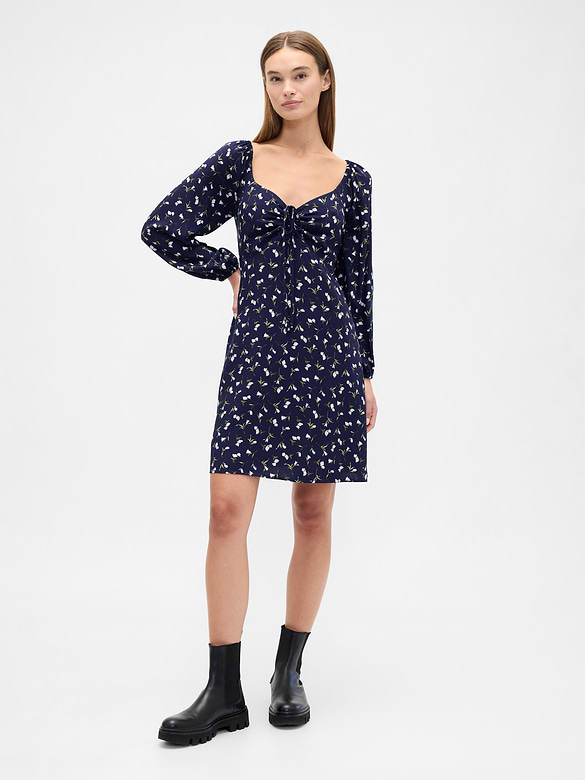 Smocked Print Mini Dress