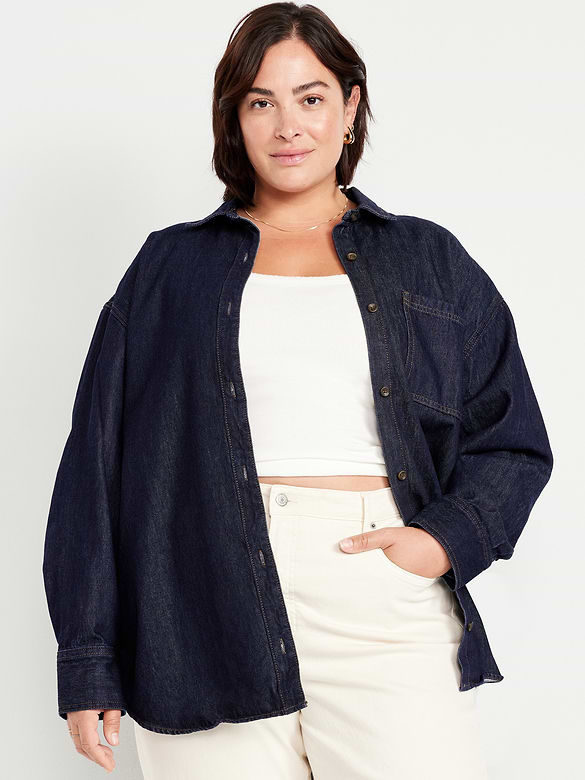 Oversized Boyfriend Button-Down Jean Shirt