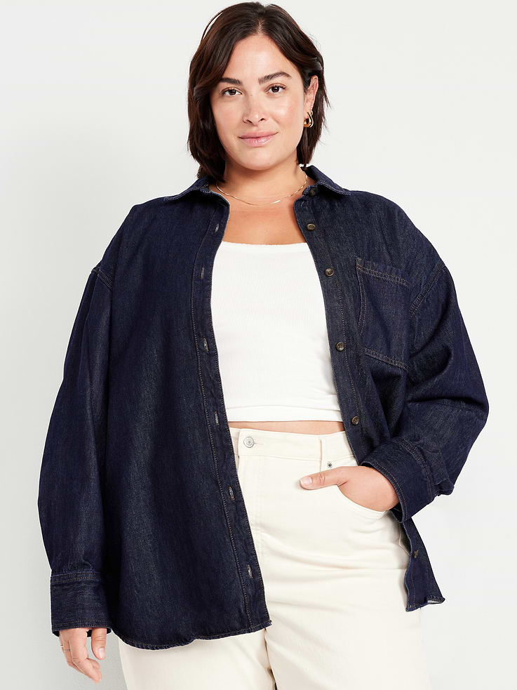 Image number 7 showing, Oversized Boyfriend Button-Down Jean Shirt