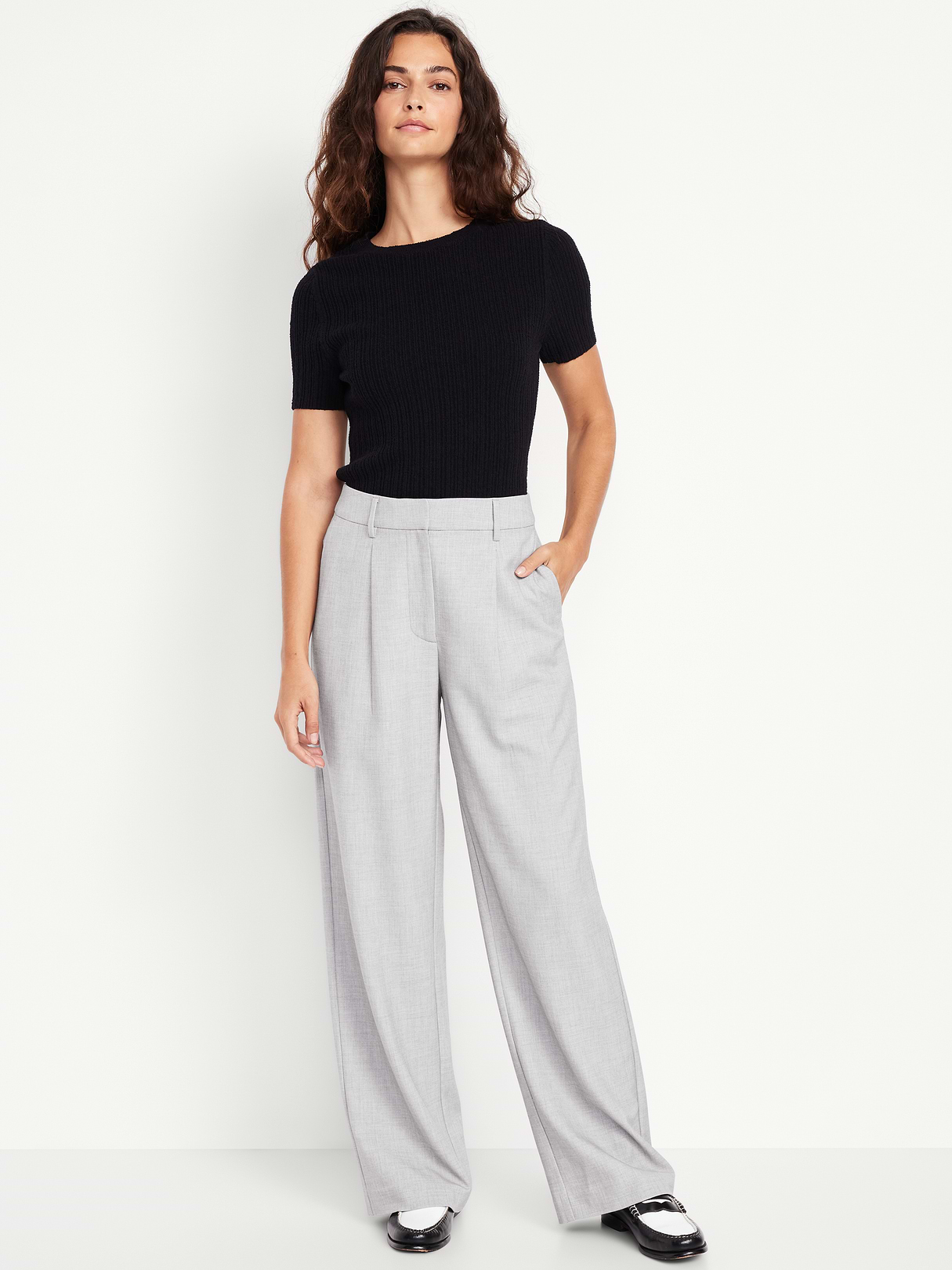 Extra High-Waisted Taylor Wide-Leg Trouser Pants - Light Gray by Old Navy