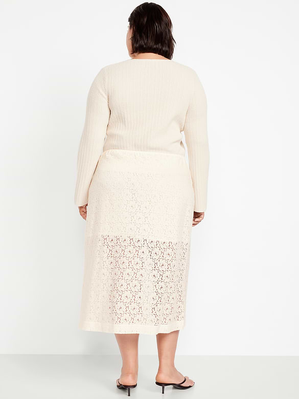 High-Waisted Lace Midi Skirt
