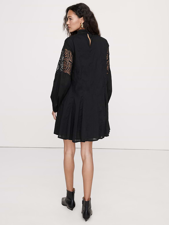 Cotton & Lace Mock-Neck Dress with Removable Belt Bag
