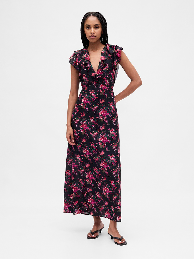 Image number 1 showing, Ruffle V-Neck Maxi Dress