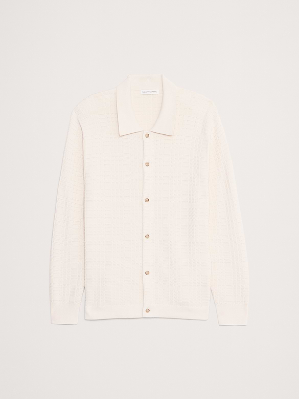 Plaid Texture Cotton Polo Cardigan