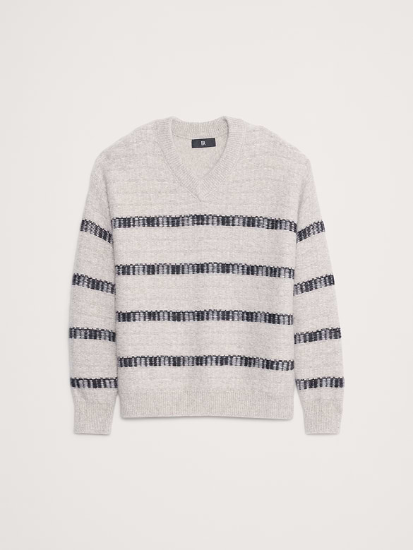 Jacquard Stripe V-Neck Sweater