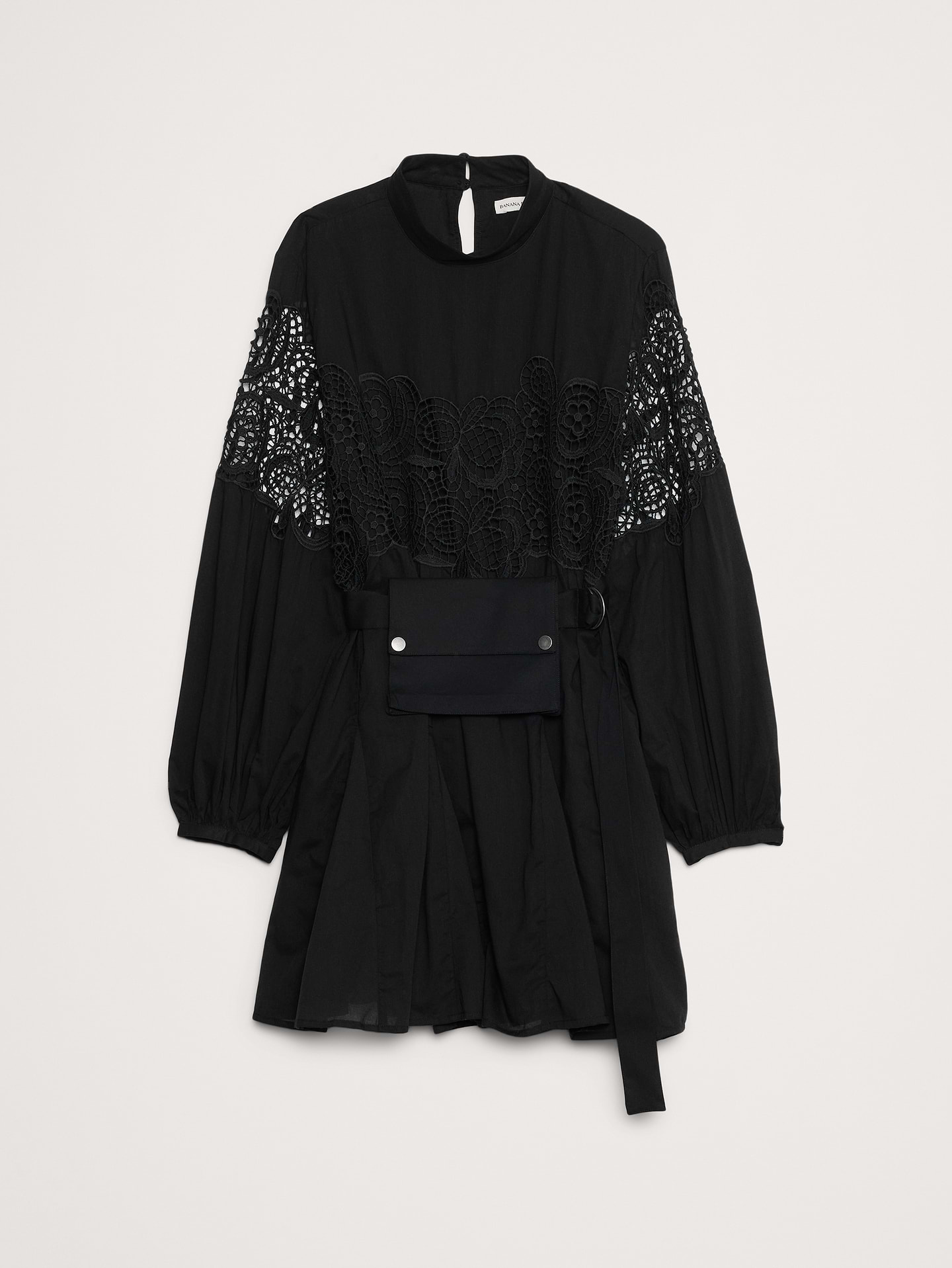 Image number 5 showing, Cotton & Lace Mock-Neck Dress with Removable Belt Bag