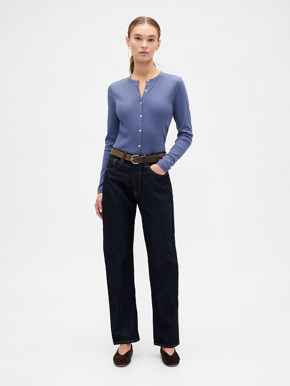 Ribbed Button-Up Top