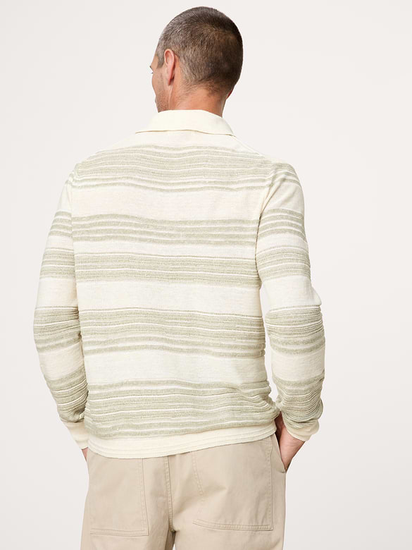 Stripe Cotton-Linen Sweater Polo