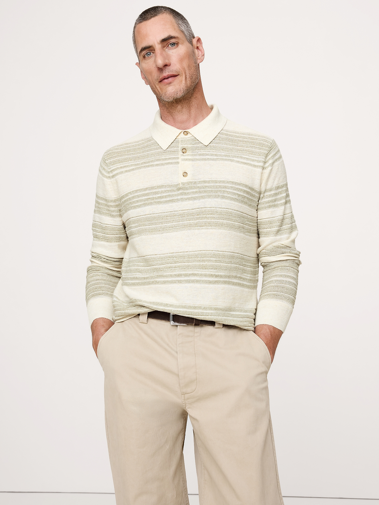 Stripe Cotton-Linen Sweater Polo | Banana Republic
