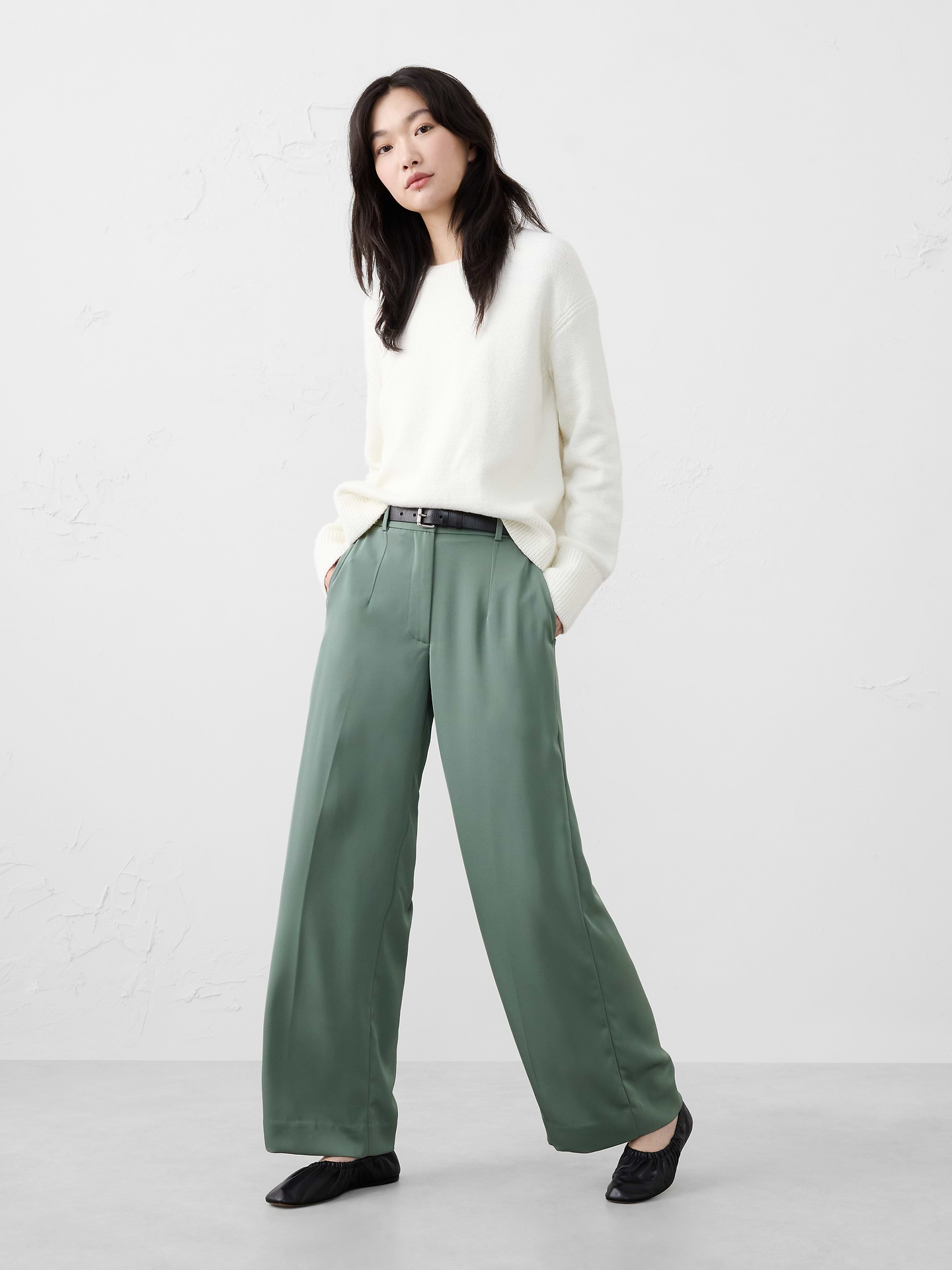 Image number 1 showing, Wide-Leg High-Rise Sheen Trouser