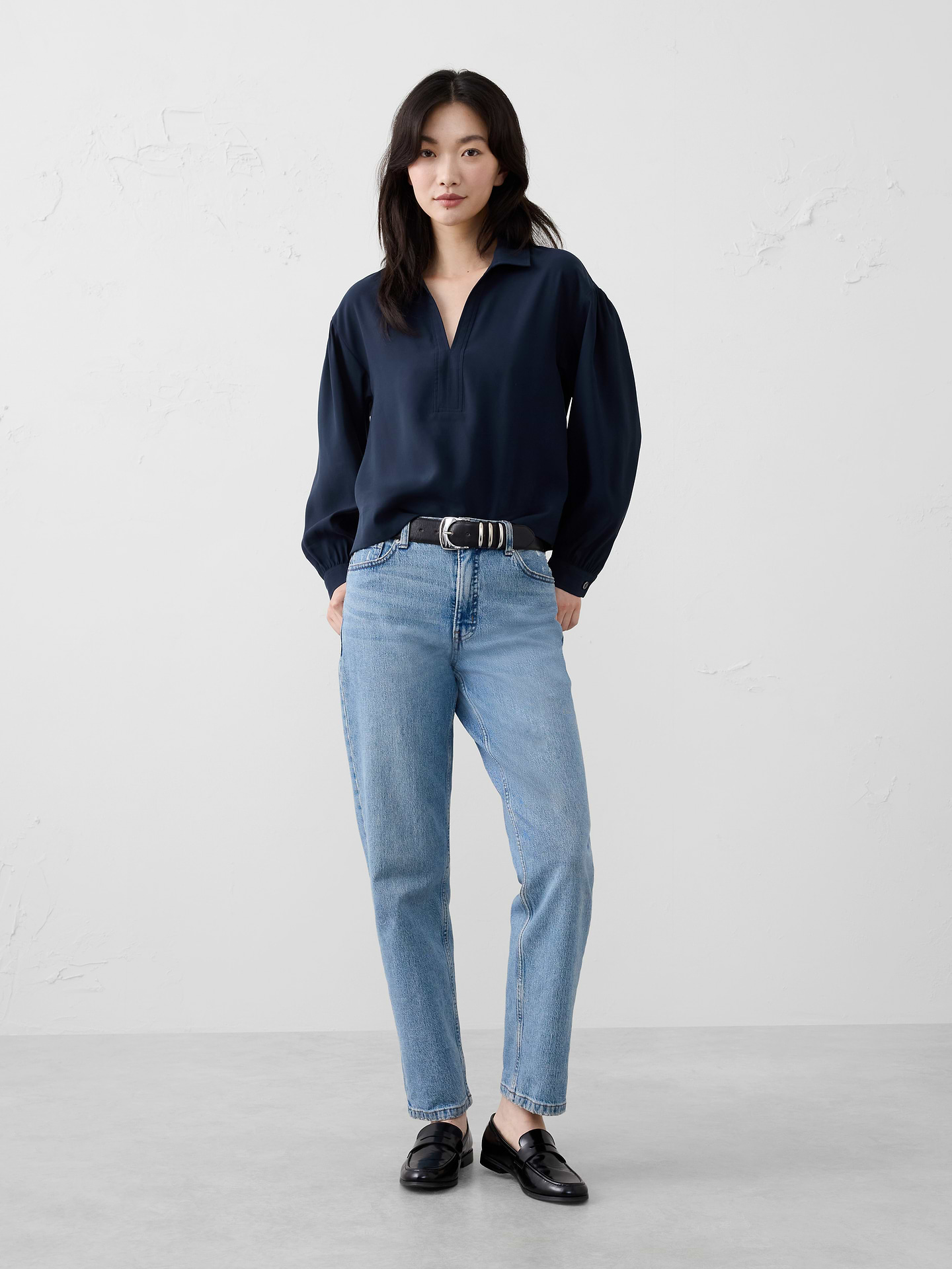 Image number 1 showing, Johnny-Collar Twill Popover Top