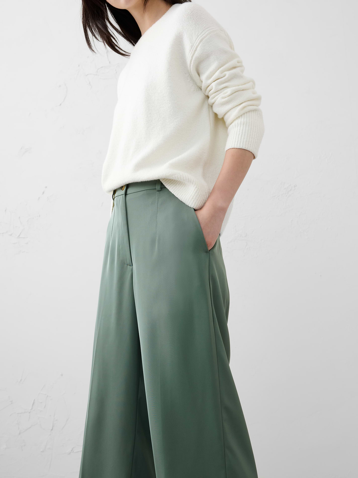 Image number 3 showing, Wide-Leg High-Rise Sheen Trouser
