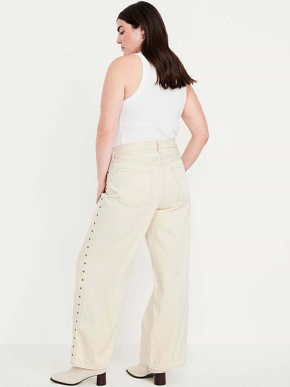 High-Waisted Baggy Wide-Leg Studded Jeans