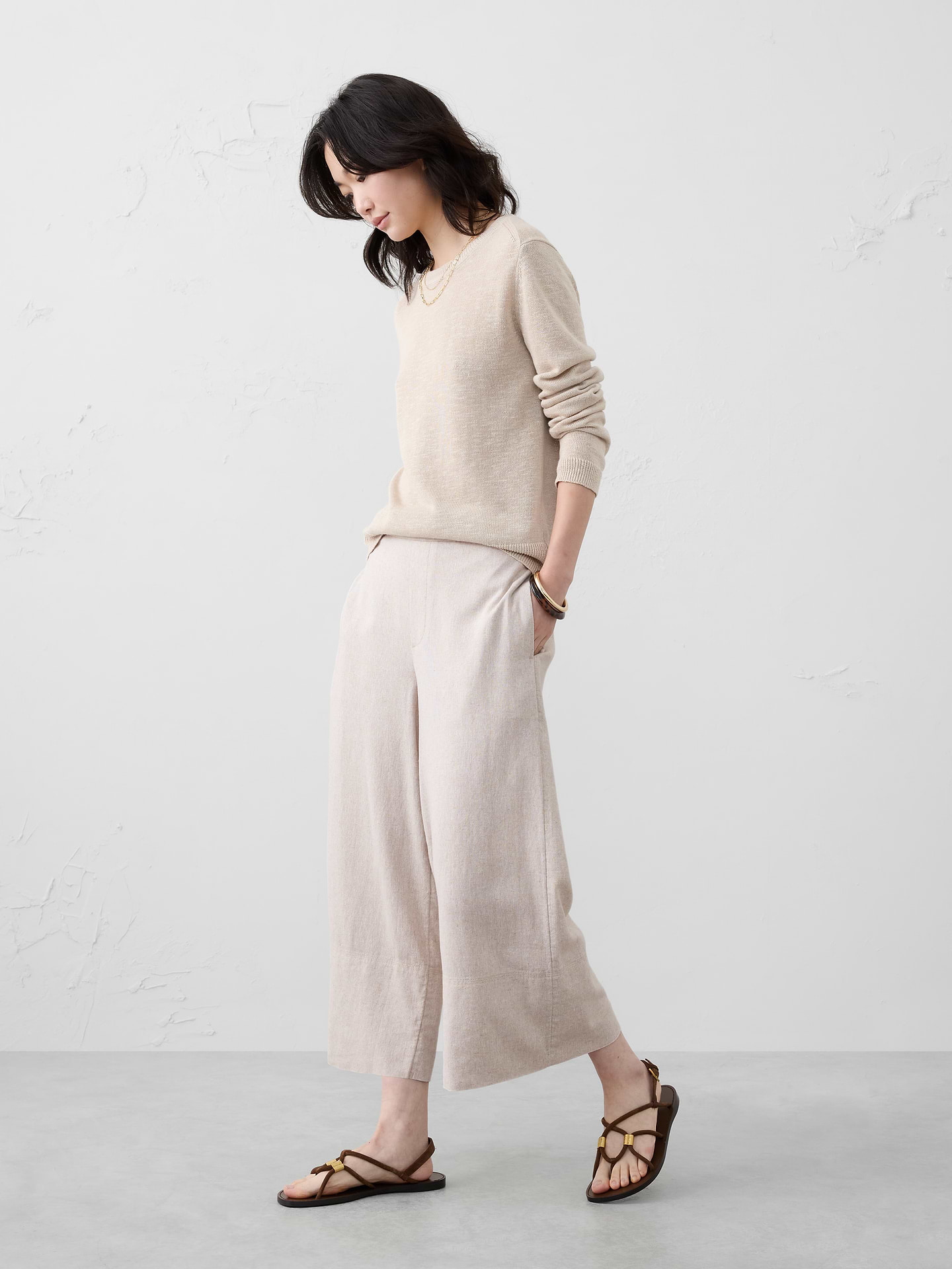 Image number 1 showing, Anyday Wide-Leg High-Rise Linen-Blend Cropped Pant