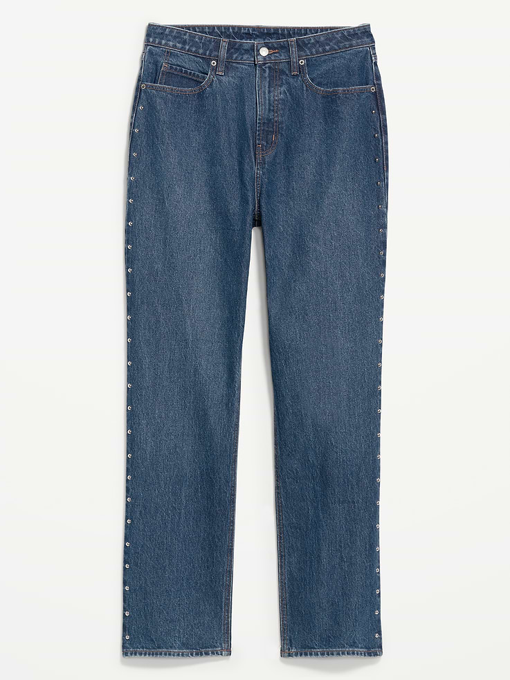 Image number 9 showing, Extra High-Waisted Studded Straight Jeans