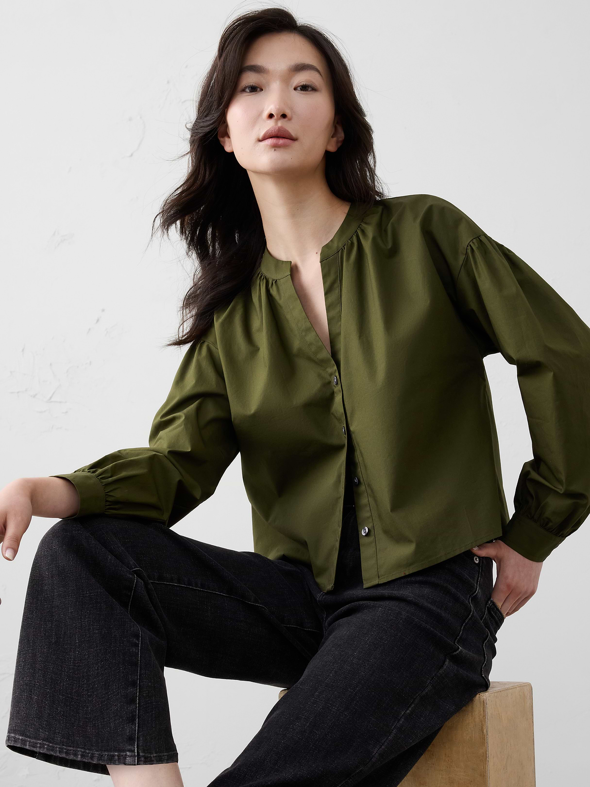 Jacquard Puff-Sleeve Top | Banana Republic Factory