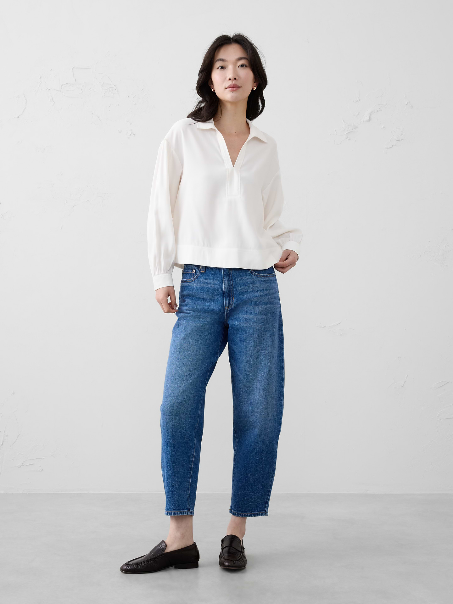 Image number 1 showing, Johnny-Collar Twill Popover Top