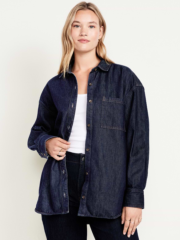 Oversized Boyfriend Button-Down Jean Shirt