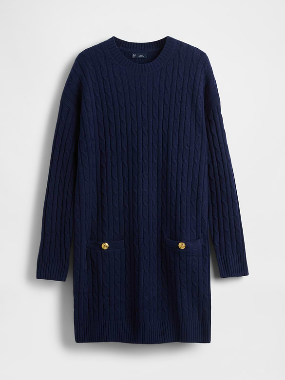 CashSoft Cable-Knit Mini Sweater Dress