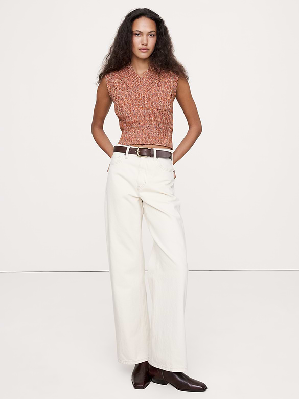Cotton V-Neck Cropped Sweater Vest