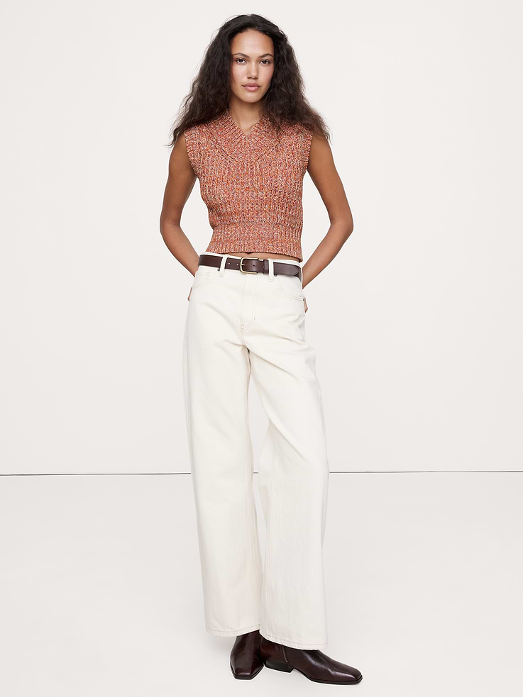 Cotton V-Neck Cropped Sweater Vest