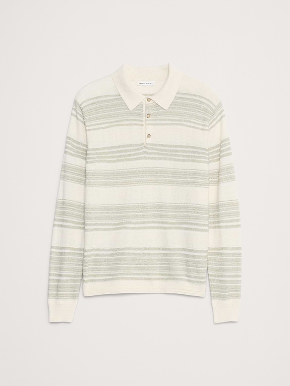 Stripe Cotton-Linen Sweater Polo