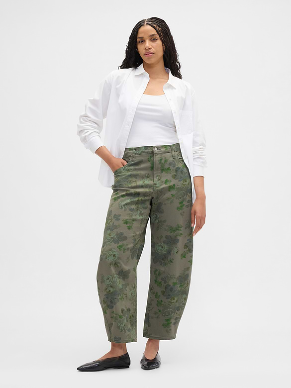 High Rise Print Barrel Jeans
