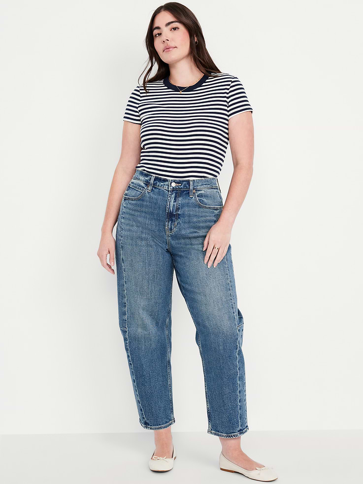 Image number 6 showing, High-Waisted Baggy Barrel Ankle Jeans