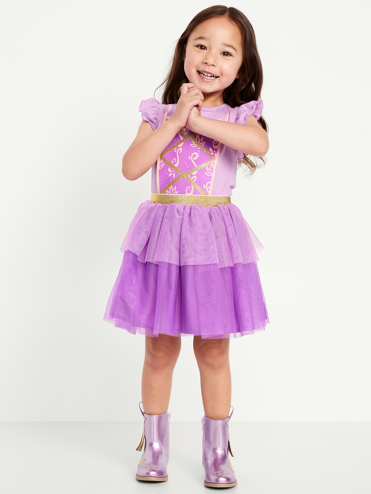 Image 1 of 3, crew neck, short ruffled sleeves, licensed graphic at front, matching flared tutu skirt, elasticized waistband, ©Disney, Product #805554